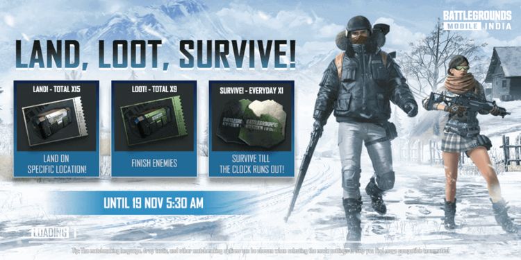 BGMI LAND, LOOT, SURVIVE Event: Get total 16 Classic, 10 Supply Crate Coupons for free
