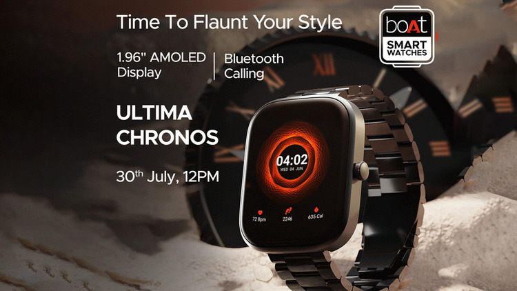 boAt Ultima Chronos Smartwatch with 1.96″ AMOLED Display, BT Calling, Crest+ OS