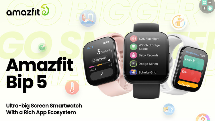 Amazfit Bip 5 Smartwatch with 1.91 AMOLED Display, Always-on Display, BT  Calling