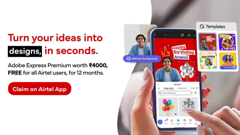 Adobe Express Premium Airtel Free Offer for 1 Year Worth Rs.4000